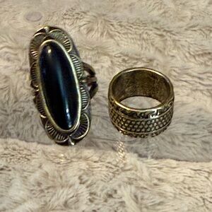 Size 8 Onyx Oval Statement Ring & Thick Braided Ring Band